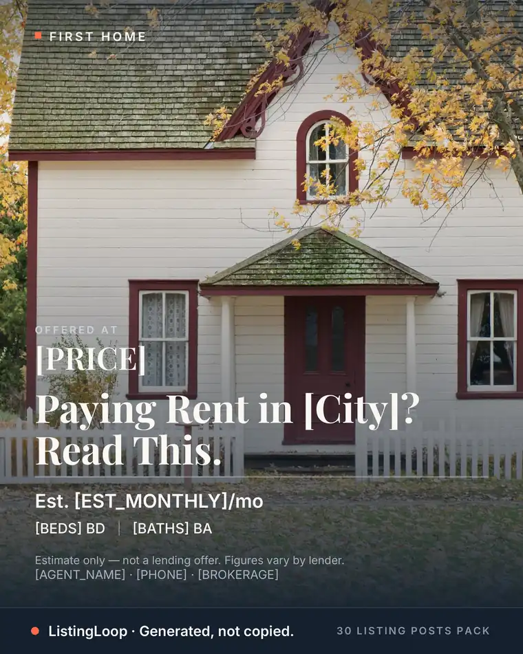 Just Listed — First Home — post 4 of the 30 Listing Posts Pack