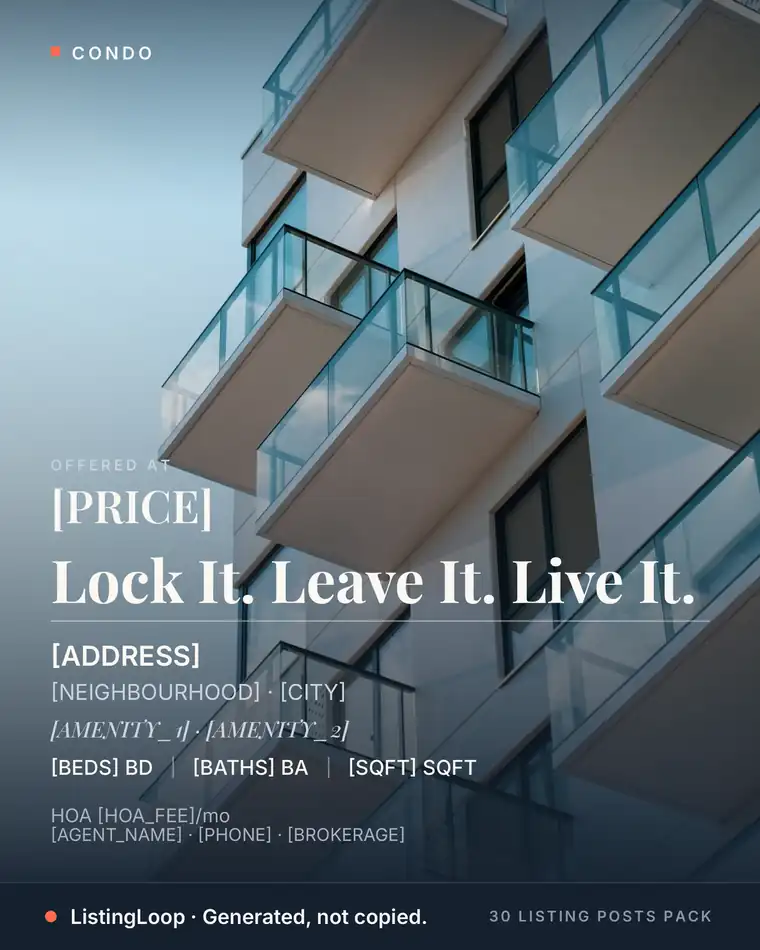 Just Listed — Condo — post 6 of the 30 Listing Posts Pack