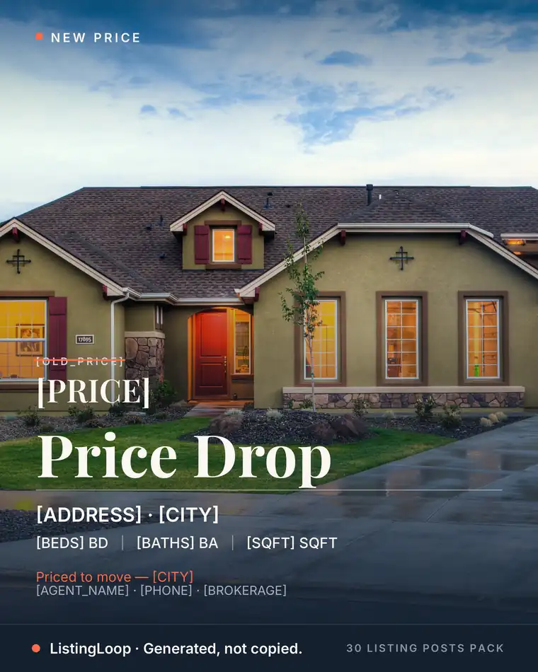 Price Drop — post 8 of the 30 Listing Posts Pack