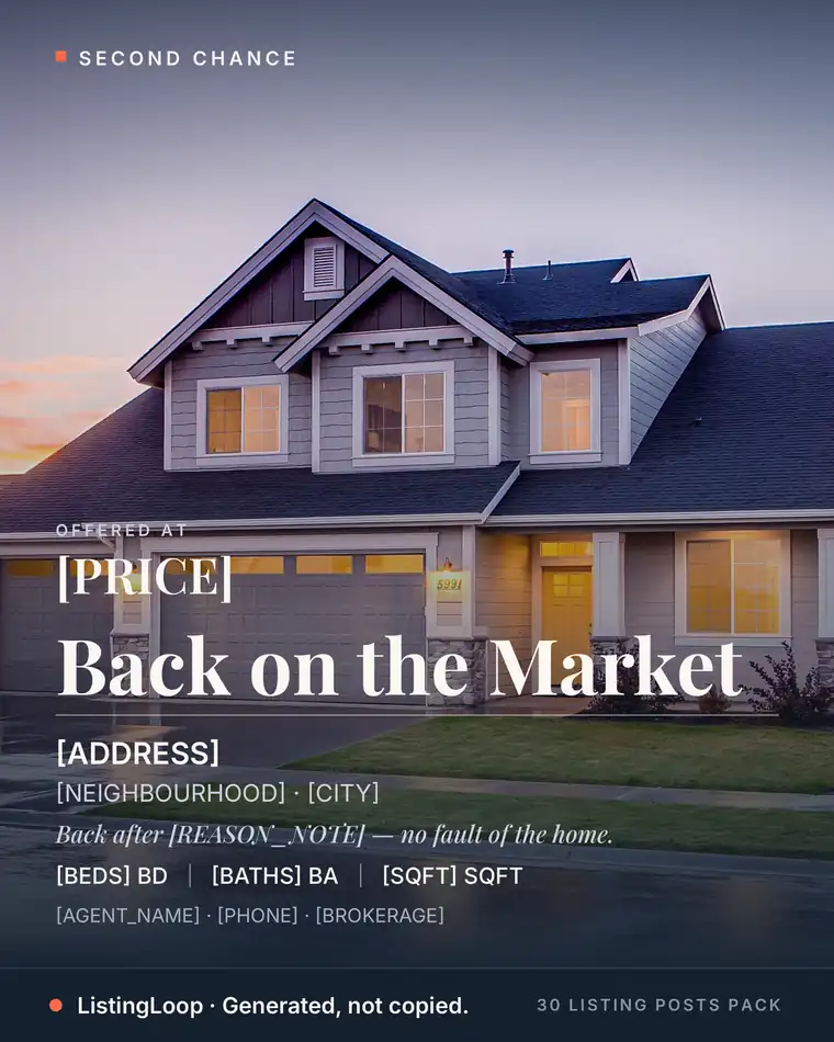 Back on Market — post 9 of the 30 Listing Posts Pack